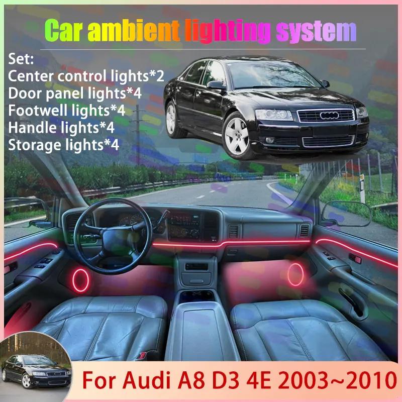 

Для Audi A8 D3 4E 2003 ~ 2010 2004 2005 2006 2007 2/18 в 1 автомобильная атмосферная лампа RGB абажур ансамбль стример атмосферный набор
