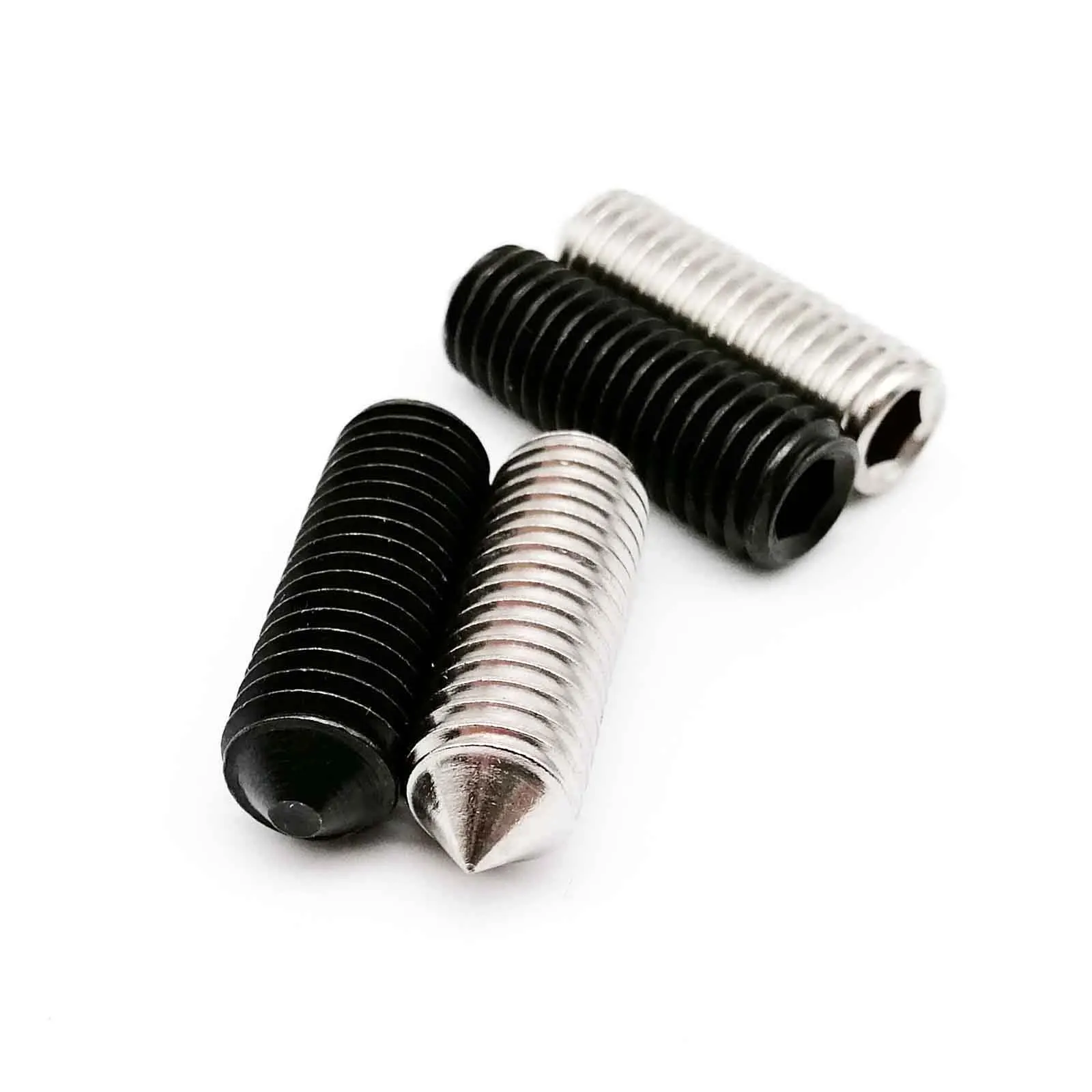 HZYUEGOU 50 Stück M3 M4 M5 M6 M8 DIN914 304 Edelstahl Schwarz Klasse 12.9 Sechskant-Innensechskant-Kegelspitz-Schraube Grub Bolt – Detail 5