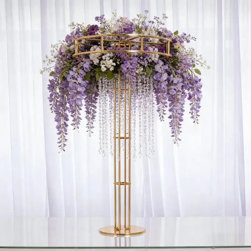 

4pcs Shiny Gold Circle Flower Arch Flower Stand For Wedding Party Table Centerpieces, Stage Openings, Family Dining Tables.