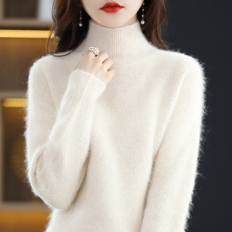 Autumn and Winter 2022 New 100% Mink Cashmere Women\'s Sweater Knitted Long Sleeve Pullover High Neck Soft Fashion Top