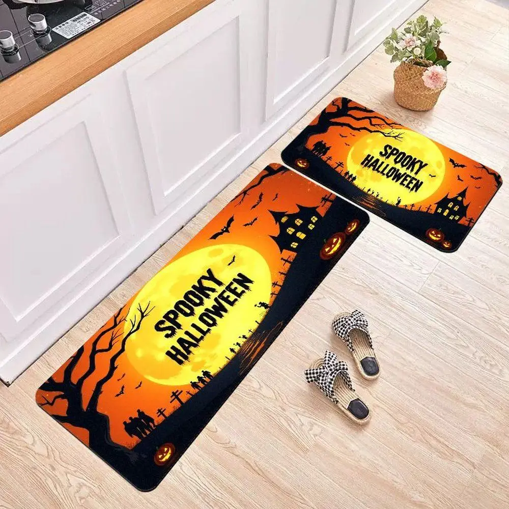 VIKAMA Halloween - حصيرة مطبخ من الفلانيل المضادة للبكتيريا، مصنوعة من مواد صديقة للبيئة، مع زغب ناعم، تحافظ على الدفء