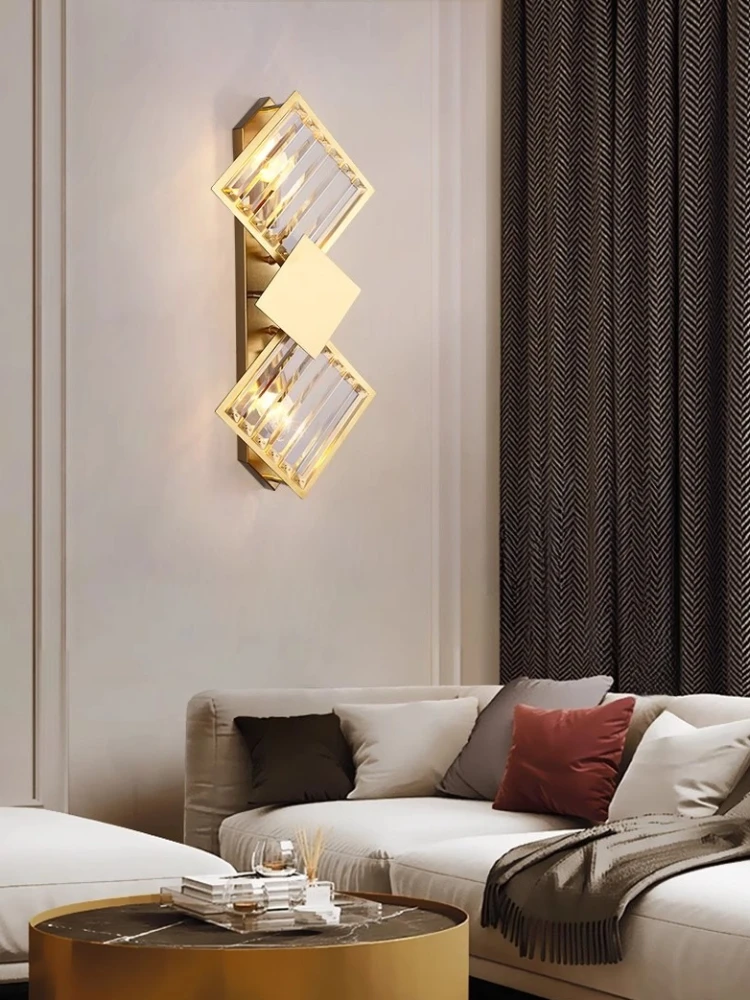 

Nordic postmodern all copper light luxury crystal wall lamp for living room/bedroom/staircase/hotel/club lighting fixtures