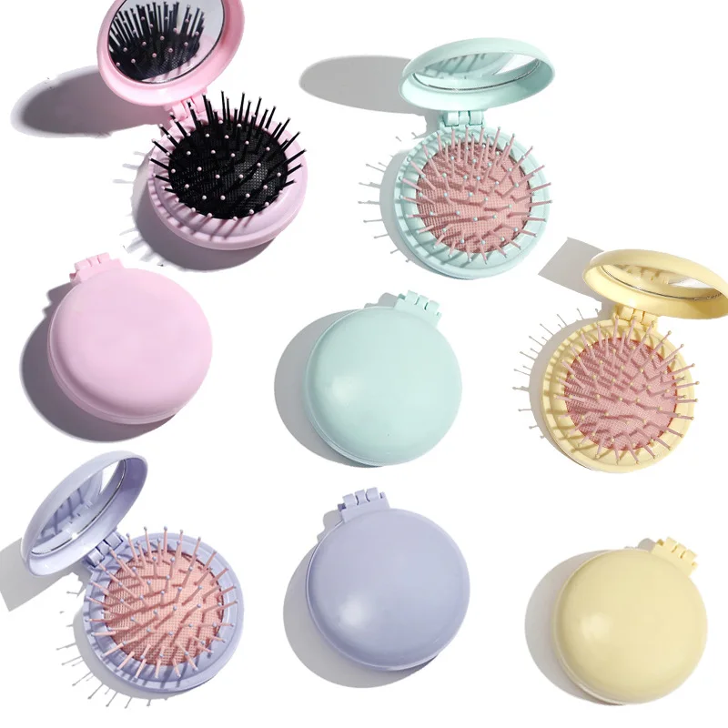 Portable Round Pocket Small Travel Massage Folding Comb Girl Hair Brush With Mirror Styling Tools Mini Pocket Mirror Hot Sale