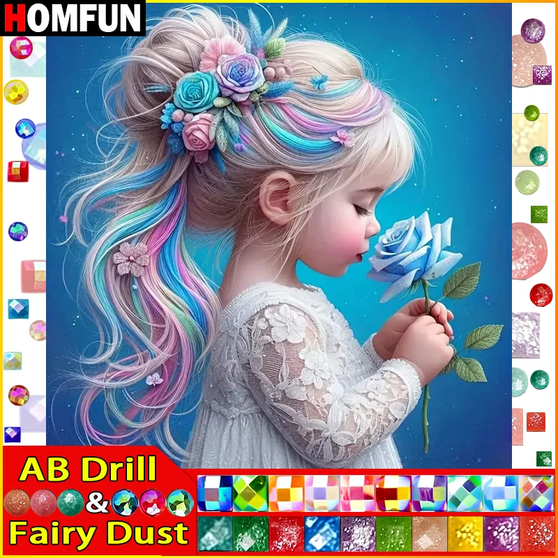 HOMFUN Fairy Dust AB Diy Full Square Round Drill 5D Diamond Painting Diamond Embroidery "Portrait Girl" Home Decor Gift