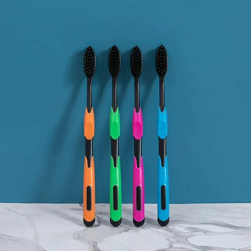 

Ультратонкая мягкая антибактериальная зубная щетка для ухода за полостью рта с черными головками для взрослых, 4 шт., зубная щетка с бамбуковым углем