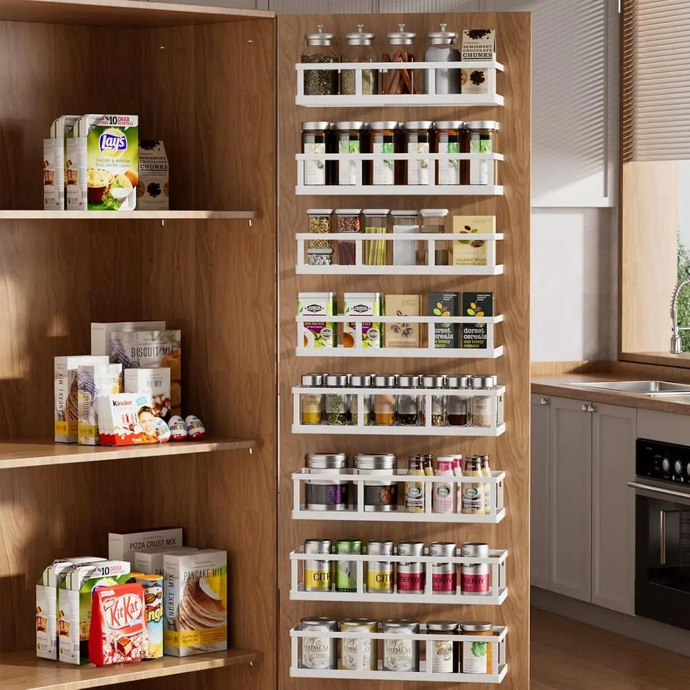 

8-Tier Wall-Mounted Spice Rack and Storage Baskets Organizer for Kitchen, Bathroom, and Home Decor
