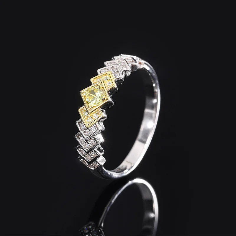 

Live broadcast hot sale S925 full body silver Tiktok hot sale simulation yellow diamond set diamond row ring everyday ring