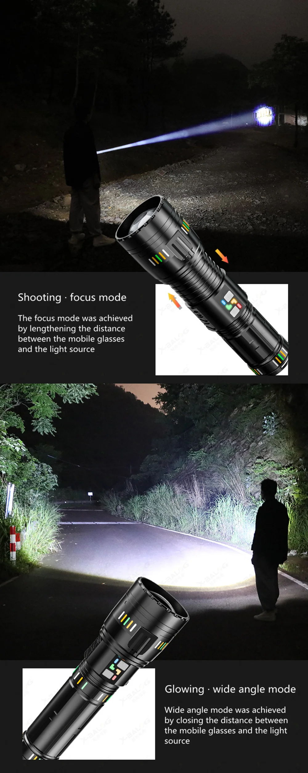 Super Bright Spotlight Long Range Flashlight Tactical Zoomable Emergency Torch USB C Charging 72H Endurance with Power Indicator