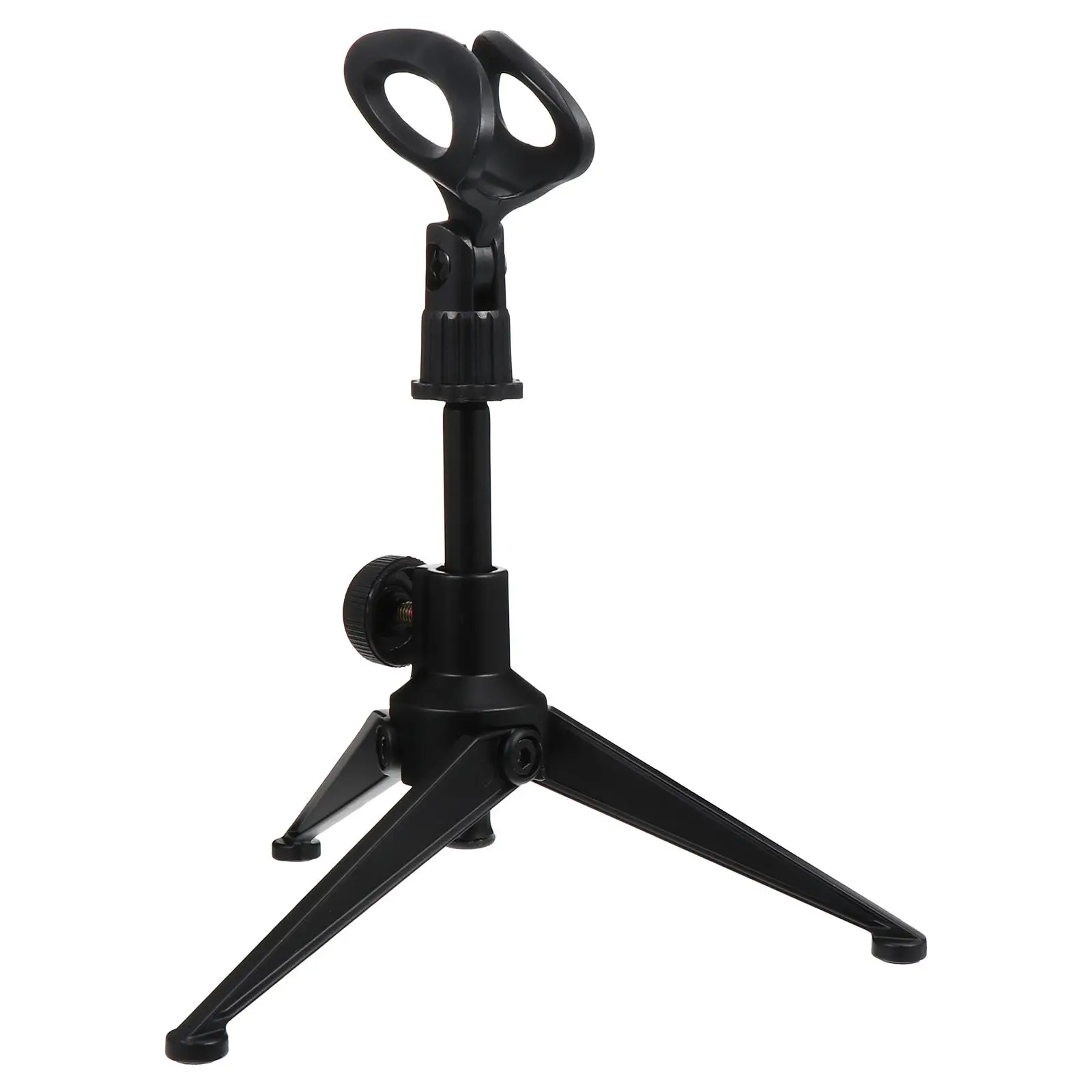 

Metal Tripod Mic Stand Desktop Support Black Color Foldable Rubber Feet Stable Rotatable 360 Degrees Suitable