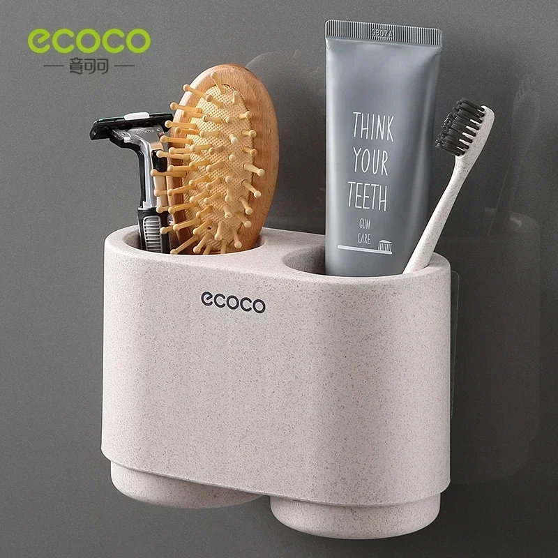 ECOCO Magnetic Adsorption Inverted Toothbrush Holder Simple Toothpaste Storage Rack with Wash Cup Punch Free Bathroom Sets