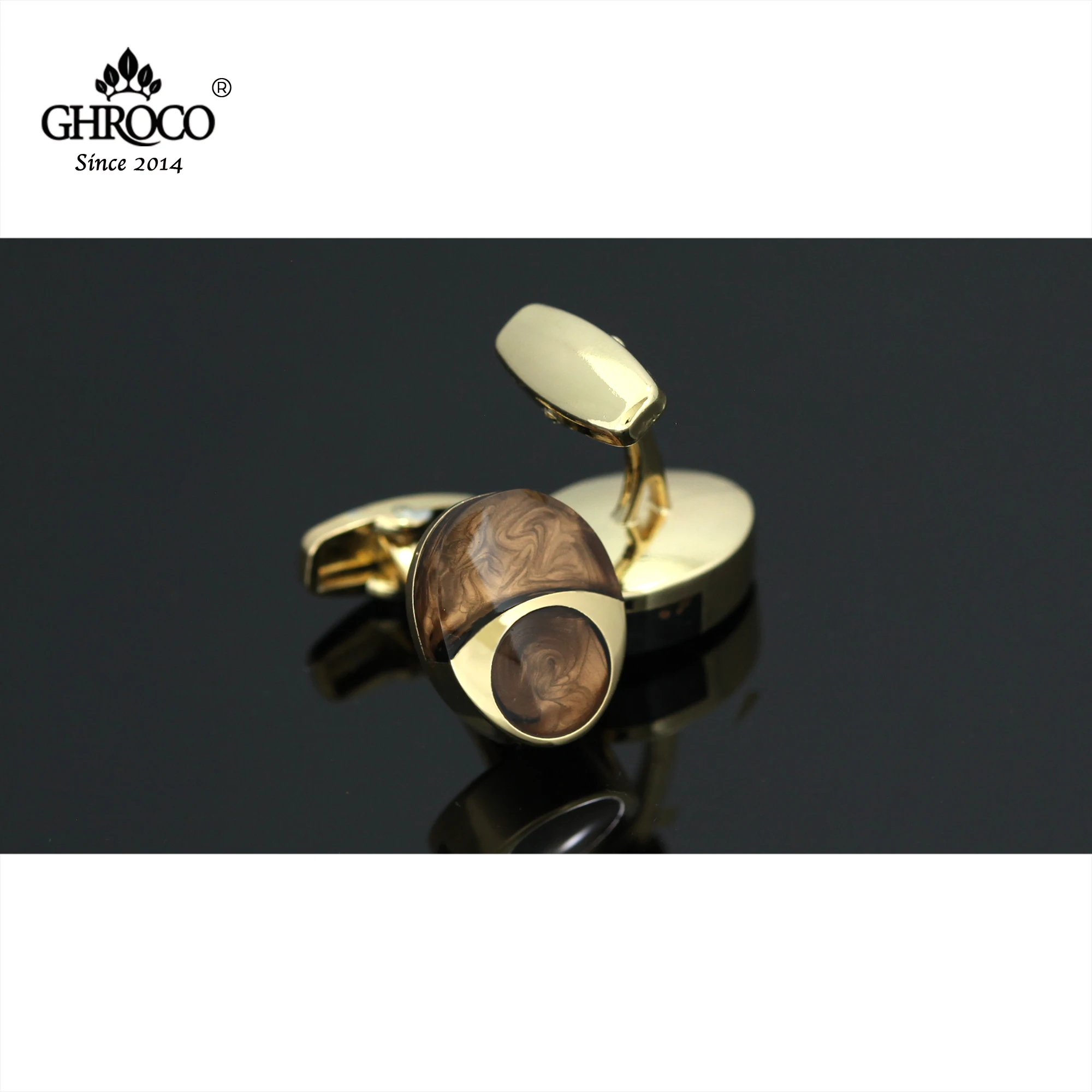 GHROCO High Quality Exquisite Oval Shape Golden O with Drop Epoxy French Shirt Cufflinks Fashion Luxury Gifts for Business Men