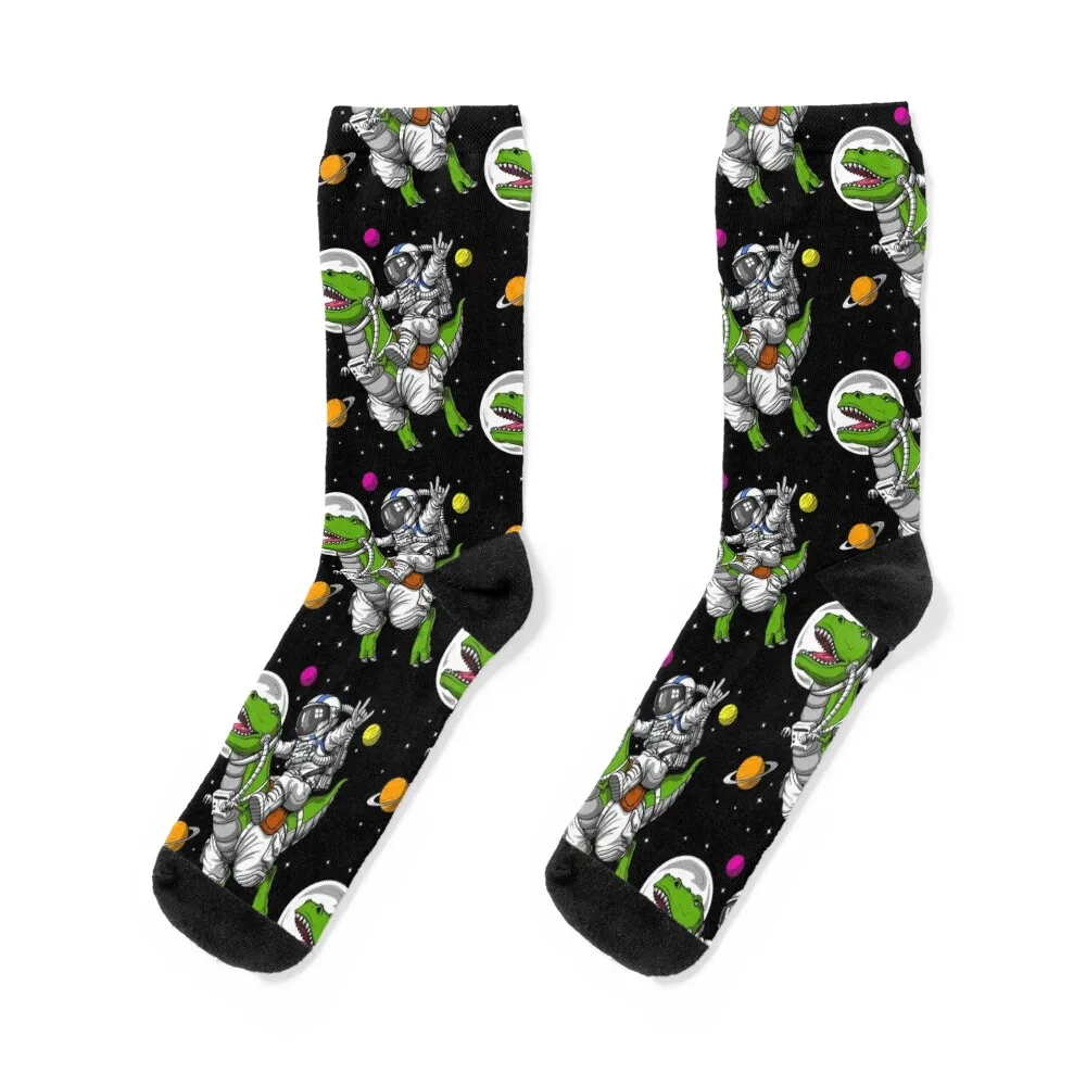 Space Astronaut Riding T-Rex Dinosaur Socks christmas stocking custom sports colored Men's Men's Socks Women's
