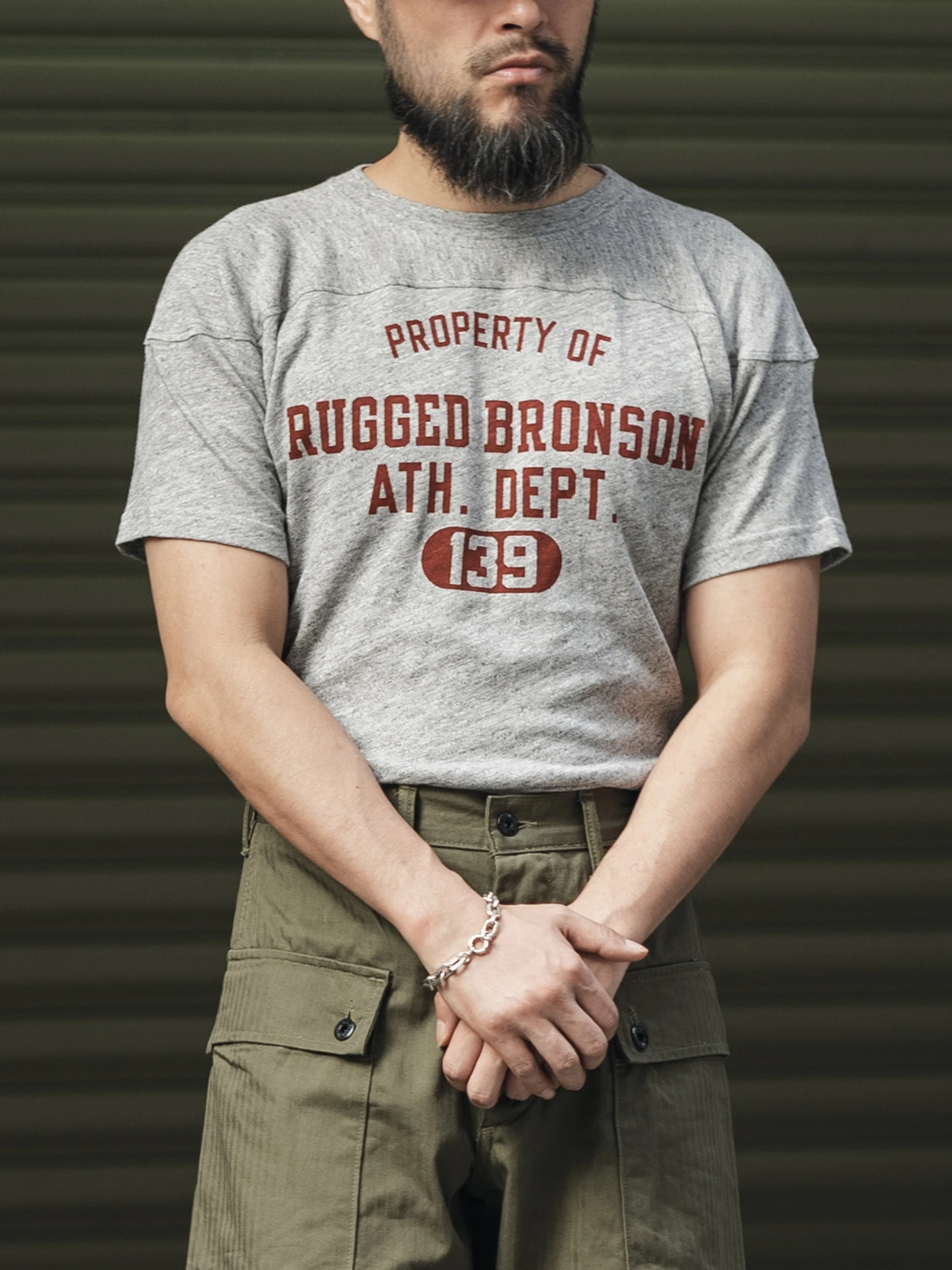 

Rugged Bronson Vintage 40s American Football Rugby Short Sleeve T-Shirt Bamboo Cotton Sweat Absorbent Casual round Neck Tee