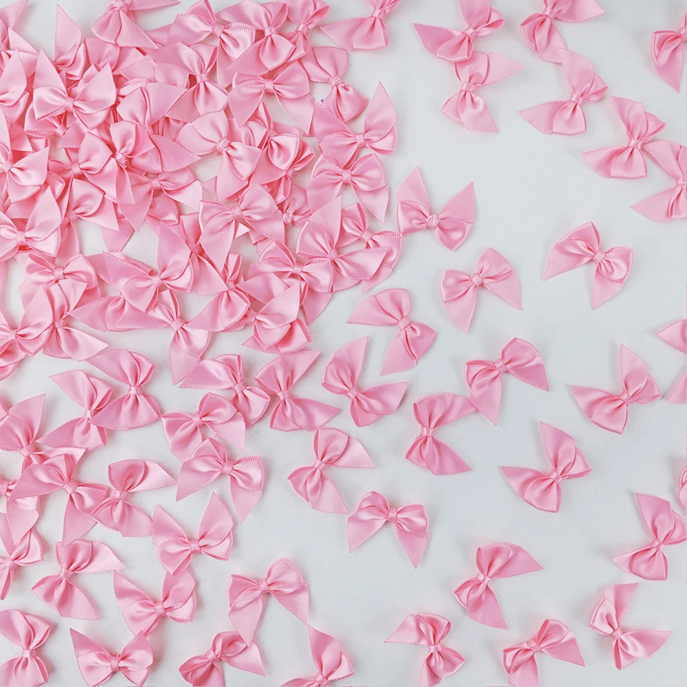 10/100 pcs of Pink and Black Mini Ribbons Bows Flowers Stickers DIY Sewing Crafts Hair Accessories Wedding Gifts Decor Ribbons