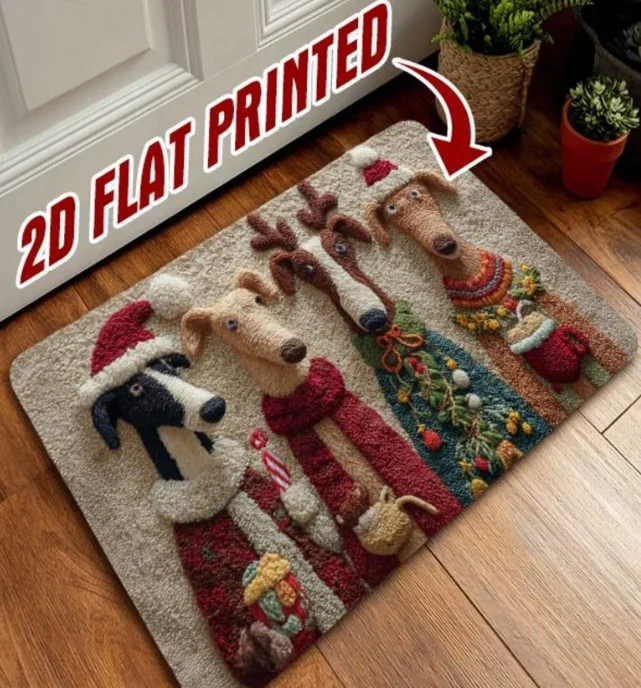 Whippet Christmas Doormat Christmas Whippet Dog Welcome Mat (2D FLAT PRINTED), Dog Gift, Indoor Outdoor Rug, Xmas Gift