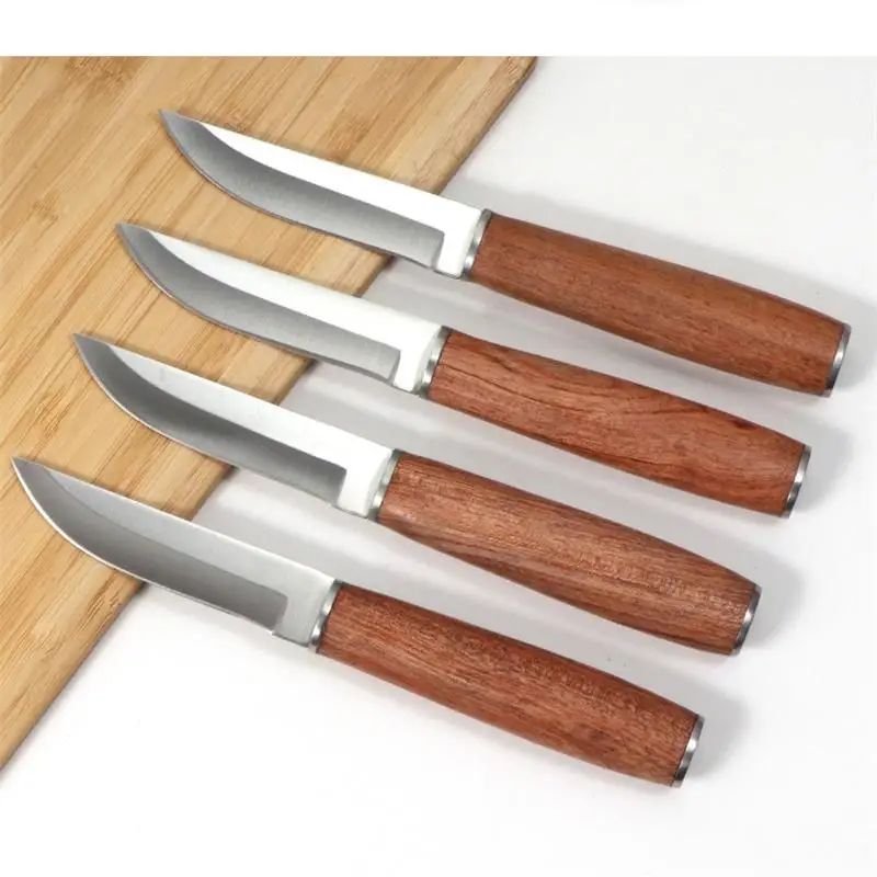 2-10pcs Rose Wood Paring Knife Set Stainless Steel Dinnerware Knife Multipurpose Peeling Rosewood Handle Kitchen Utility Knife