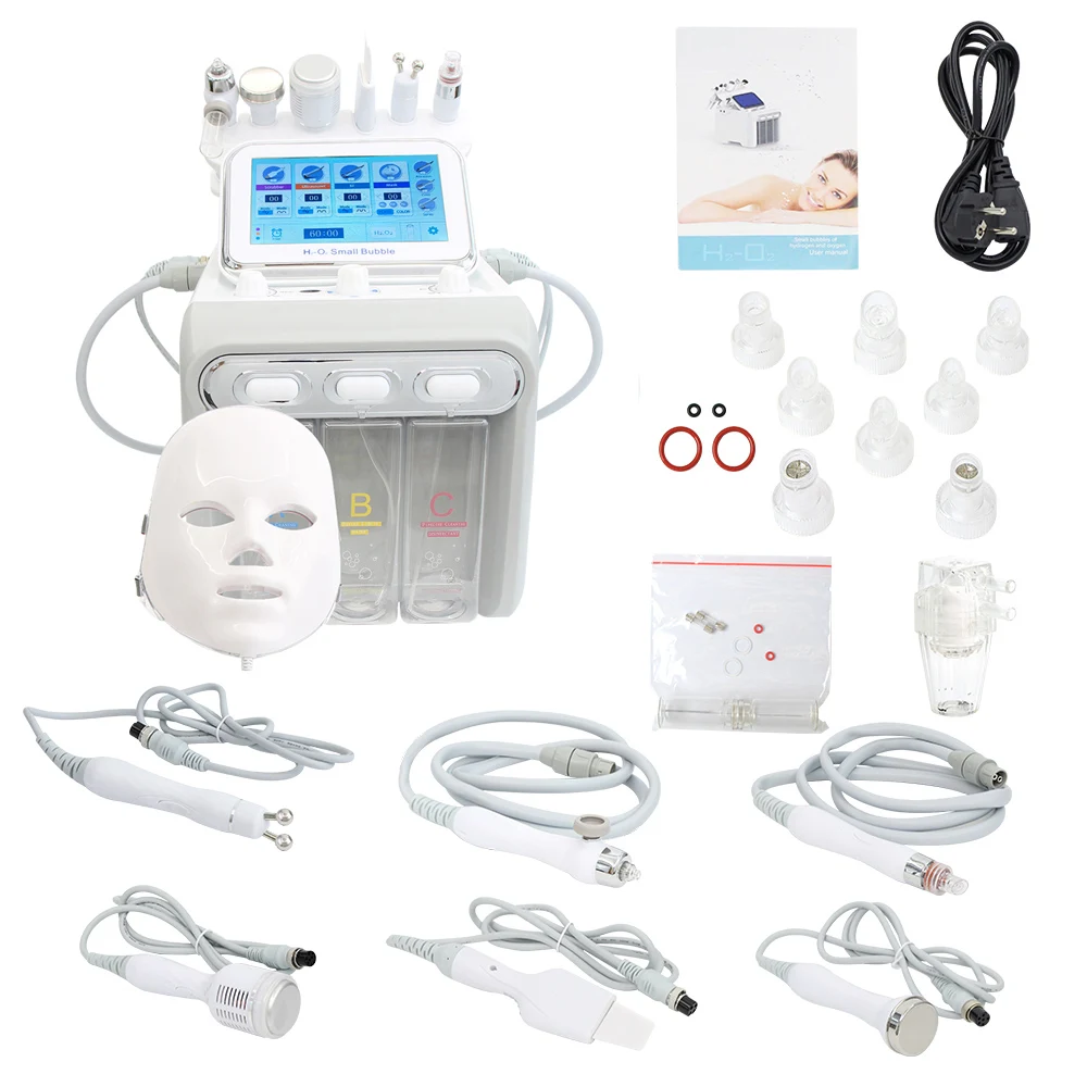 New 7 in 1 Hydrogen Oxygen Small Bubble Facial Beauty Machine H2O2 Hydro Dermabrasion Rejuvenation Tightening Skin Care Face Spa