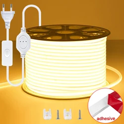 220V COB LED Strip Lights High Brightness Outdoor Lamp Waterproof Flexible LED Ribbon Tape 220V EU Plug for Home Room Decor