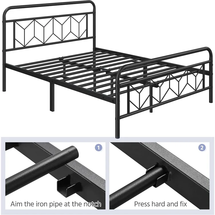 Plataforma de metal Cama Frame, Fundação colchão com Diamante Padrão, Cabeceira, Heavy Duty Suporte Slat Aço, Sob a cama