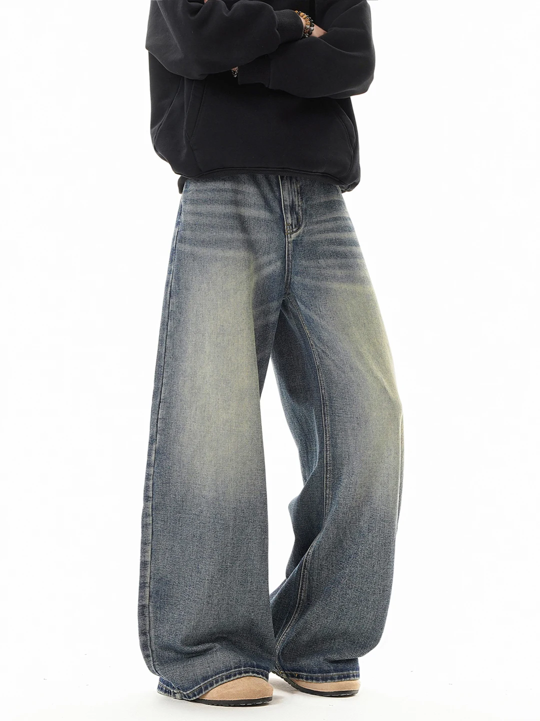 

American High Street Wide Leg Men's Jeans Spring Autumn Loose Versatile Straight Leg Long Trousers Trendy Vintage Washed Pants