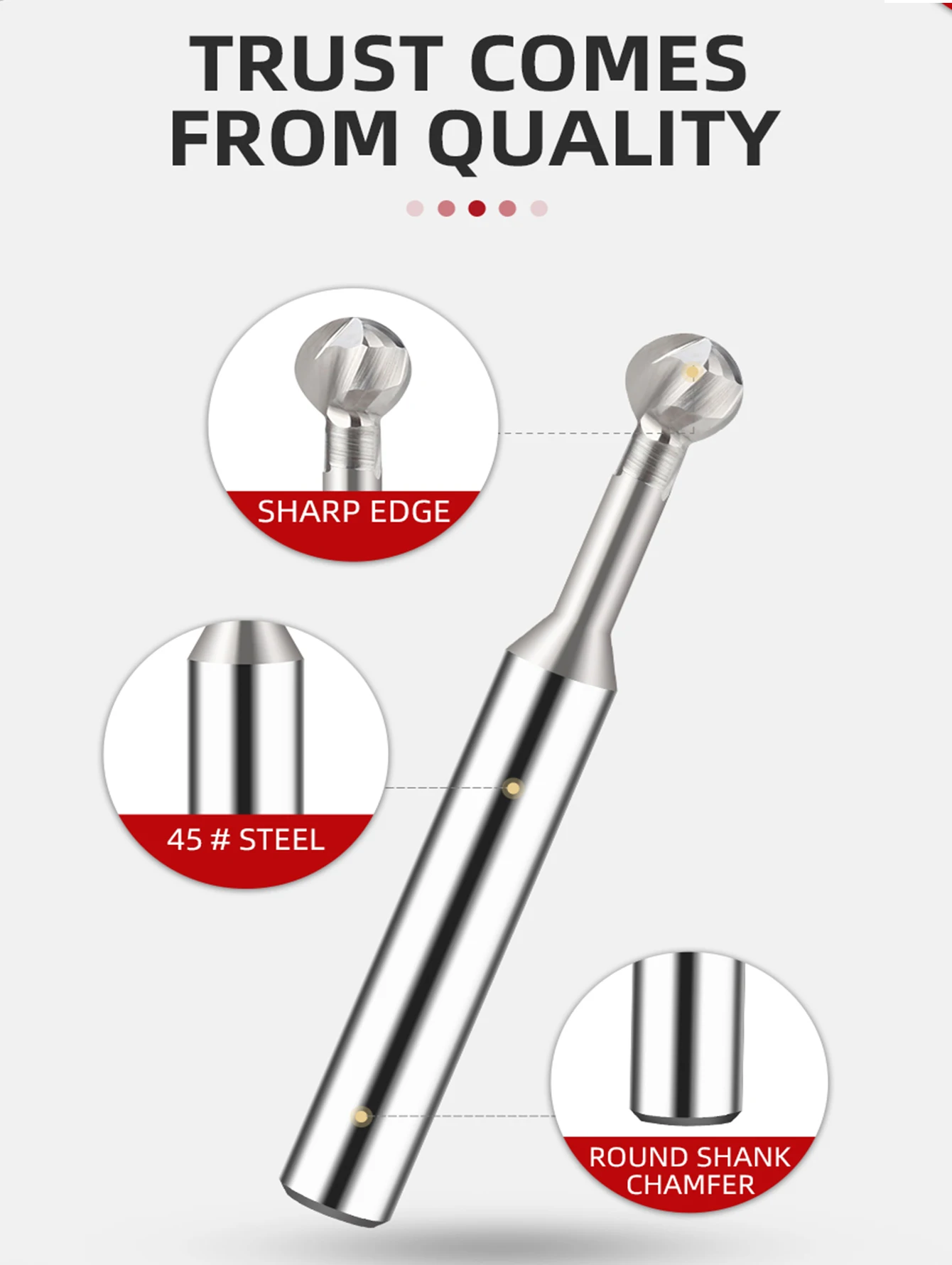 Pemotong Penggilingan Lengkungan Berbentuk T Bola 3D Pabrik Akhir Lollipop R0,5 R0,75 12345678 R9 R10 Slot Bola Karbida Padat CNC untuk Baja Aluminium