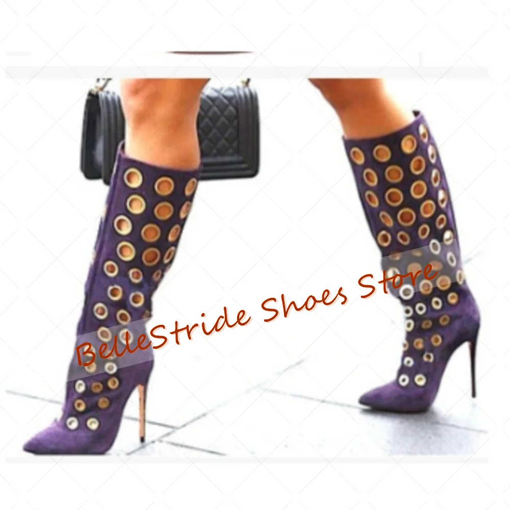

Purple Pointed Toe Round Hollow Out Boots Fashion Women Shoes Stilettos High Heels Party Banquet Dating 2025 Zapatos Para Mujere