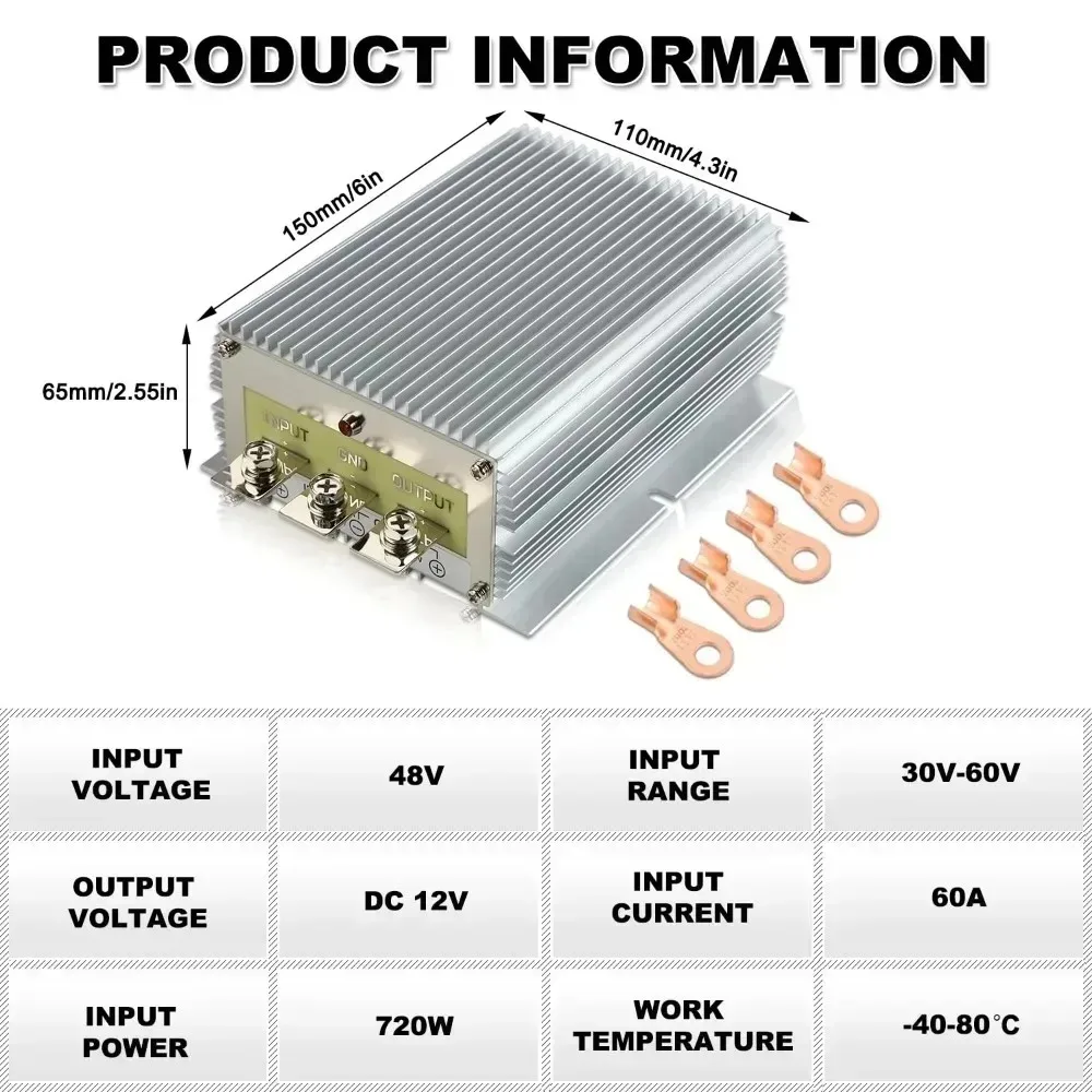 48V/36V to 12V 13.8V 50A 60A Regulator Transformer Voltage Converter Truck Power Voltage Reducer Fit for RV Golf Cart Waterproof