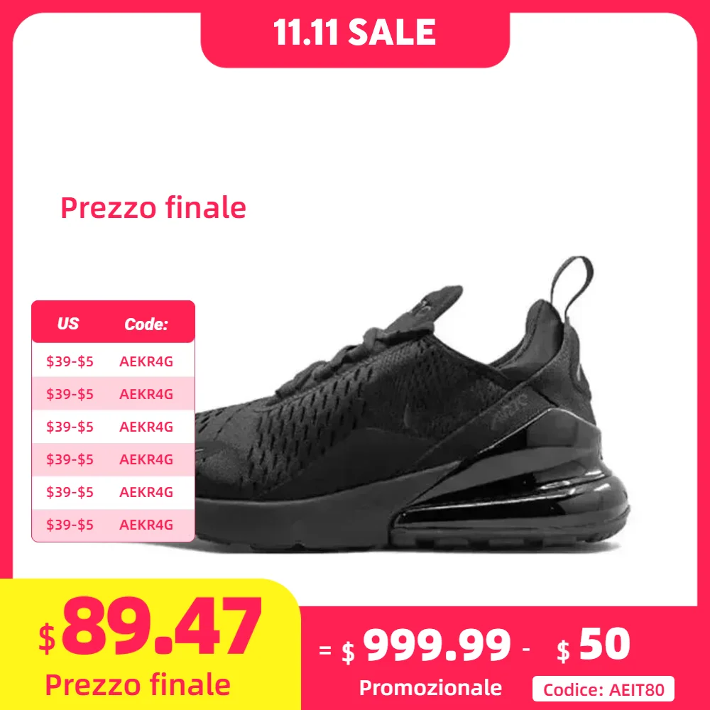 Nike Air Max 270 Triple Black (For Men And Women) AH6789-006 Retro Simple, Low-top Air-cushioned Running Shoes