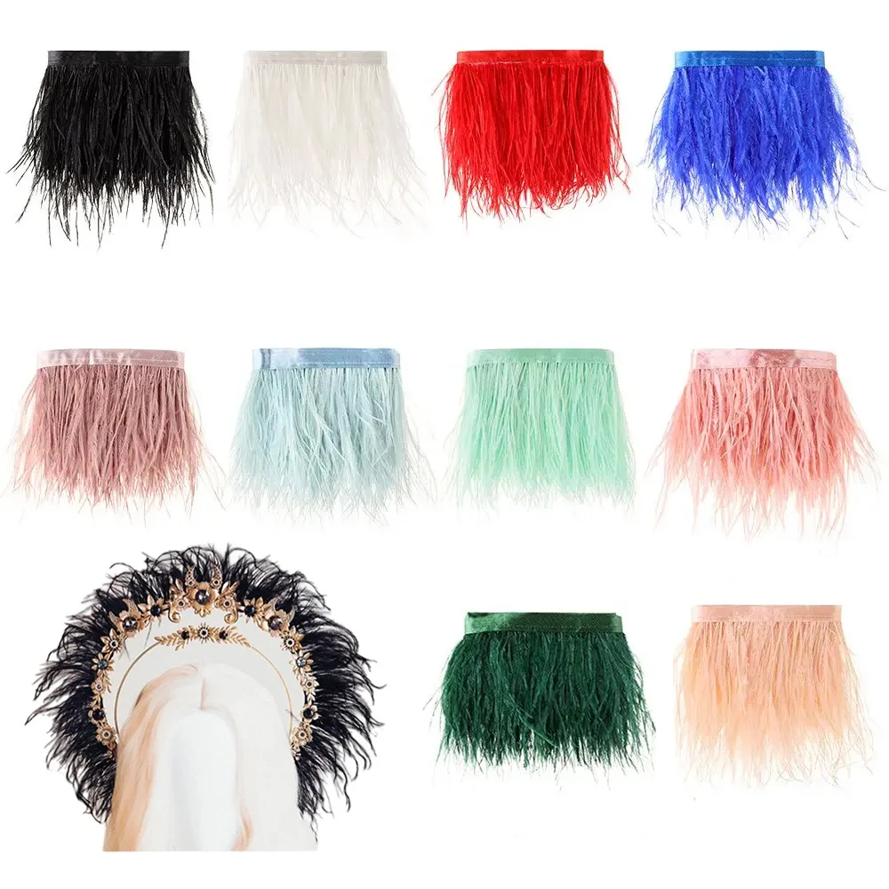 Ostrich Feather Trim Fringe Pink 1Meter 8-10cm for Dress Sewing DIY Ribbon Clothes Wedding Party Decoration Crafts