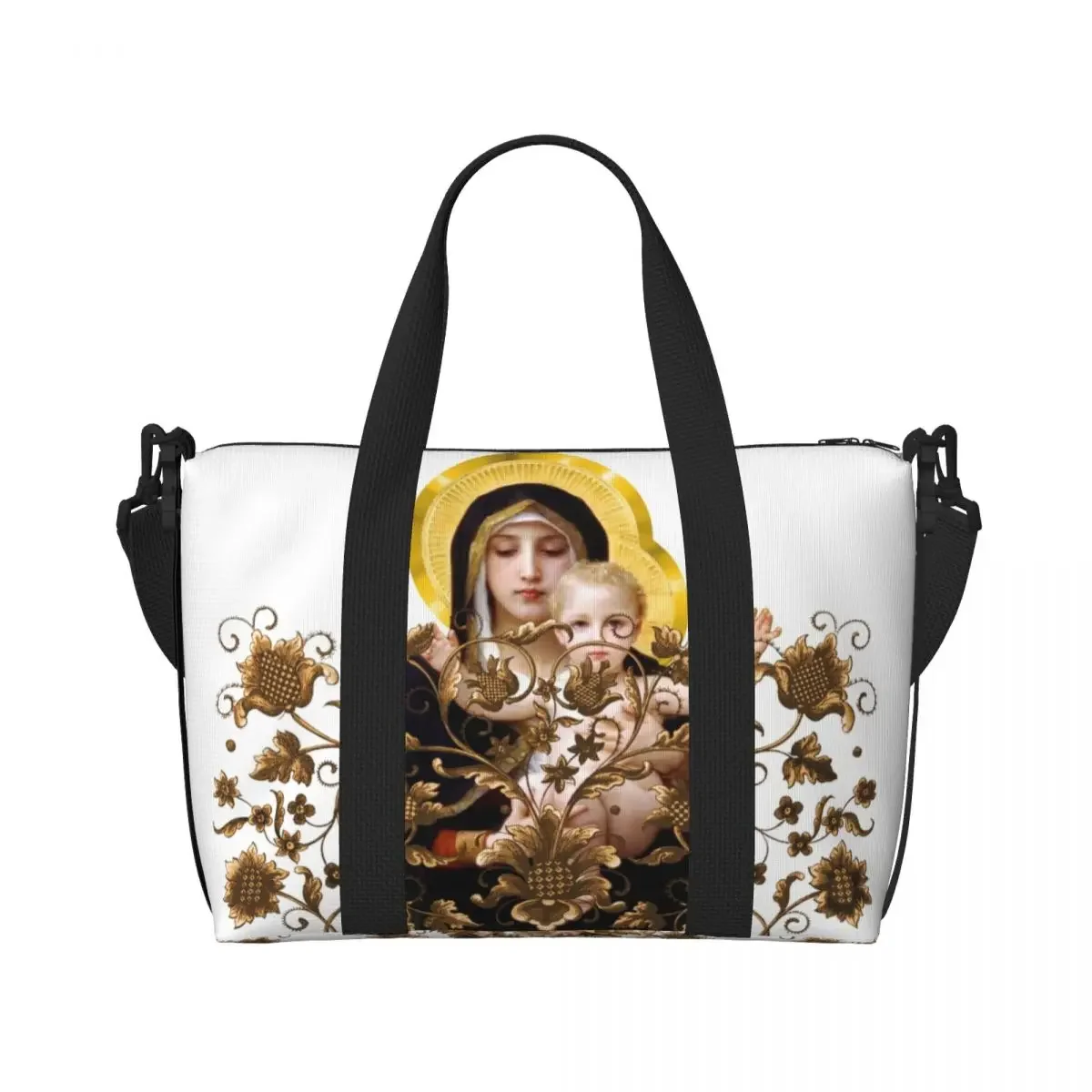 مخصص مريم العذراء البقالة التسوق حمل حقيبة المرأة سعة كبيرة سانت الكاثوليكية المسيحية شاطئ رياضة حقائب السفر