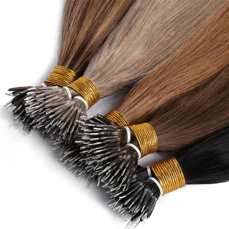 Straight Nano Ring Human Hair Extensions For Women 50Pcs Micro Ring Hair Extensions Human Hair Keratin Capsule Fushion Hair