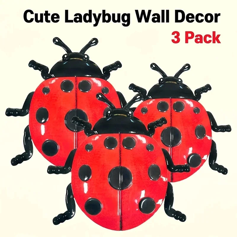 1/3 PCS Metal Ladybug Beetle Home Wall Decoration Is Suitable for Garden, Living Room, Porch, Terrace in Multiple Scenarios