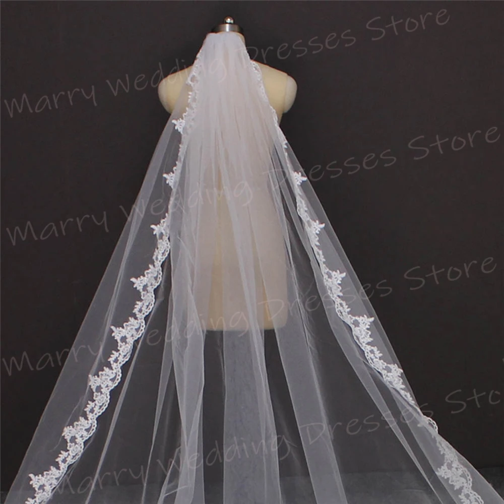 Fashionable Elegant Women's Wedding Veil Fascinating Pretty Lace Appliques Popular New Bridal Veil Cathedral Tocado Novia Boda