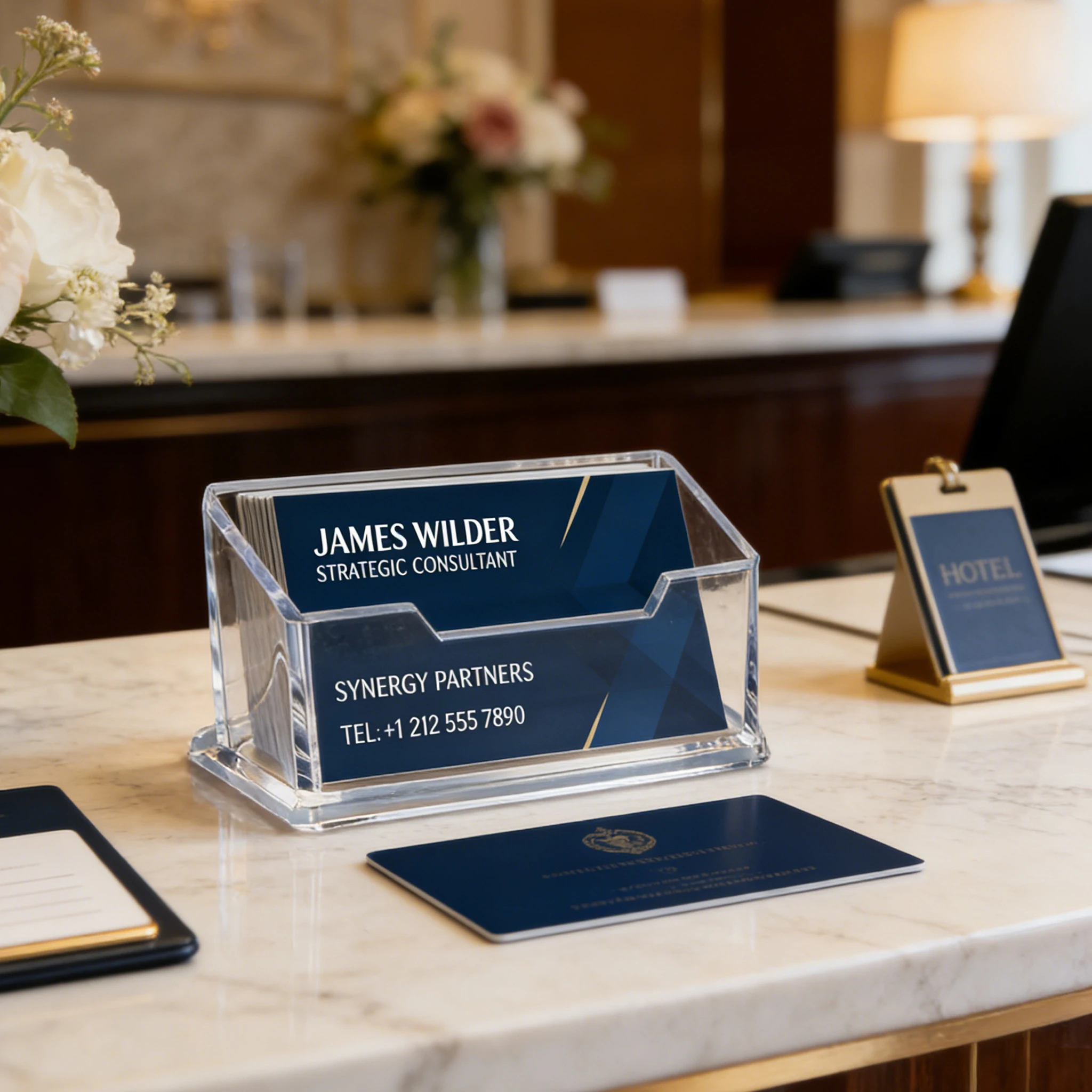 Clear Acrylic Business Card Holder Thickened Transparent Desktop Card Display Stand for Office Hotel