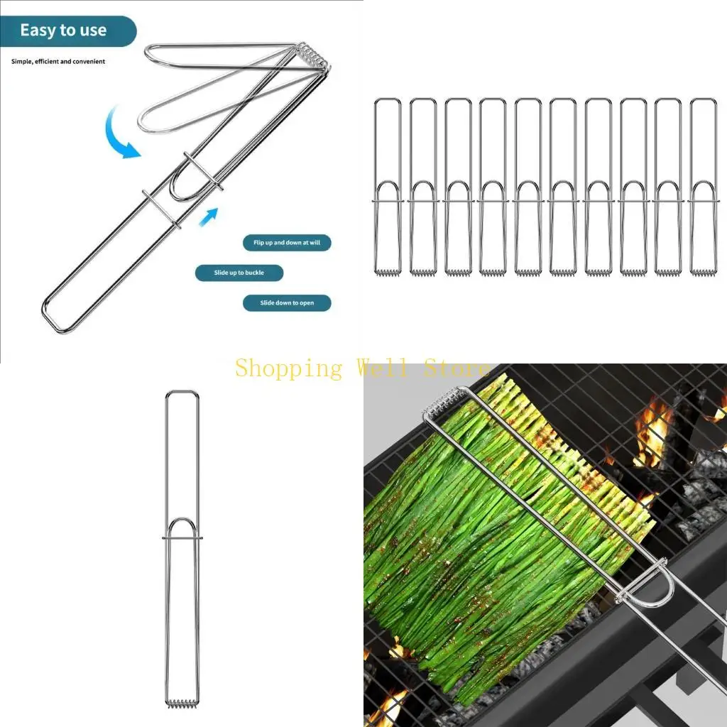 

KX4B Stainless Steel Flat BBQ Clip Grill Tongs For Vegetables And Seafood