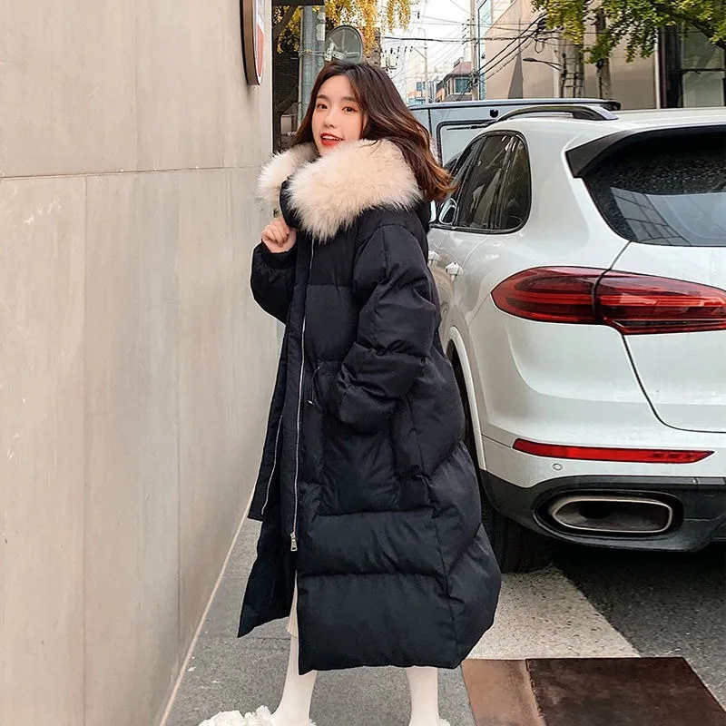2023 New Large Size Style Added Cashmere Thick Pie To Overcome Women Long  Autumn Winter Coat Waist Cotton-padded Jacket Woman