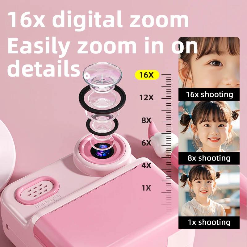 Kids Digital Camera Photo Printer with Game Cute Mini Digital Video Child Instant Print Camera Kids Girls Boyes Birthday Gifts 6
