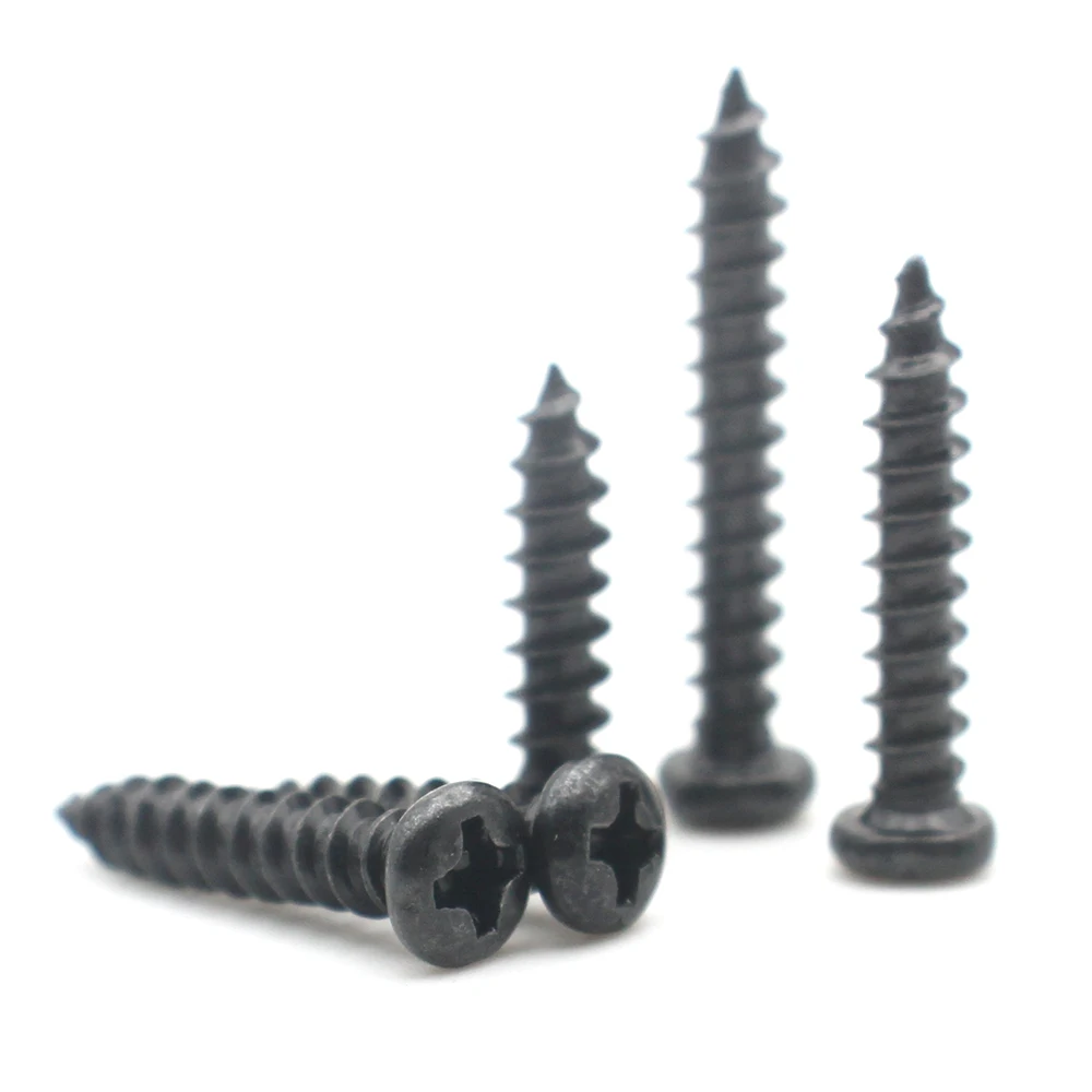 Weiyi M1.7 M2 M2.3 M2.6 M3 M4 M5 M6 SUS304 Edelstahl Schwarz Verzinkte Kreuzschlitz-Flachkopf-Blechschraube – Detail 7