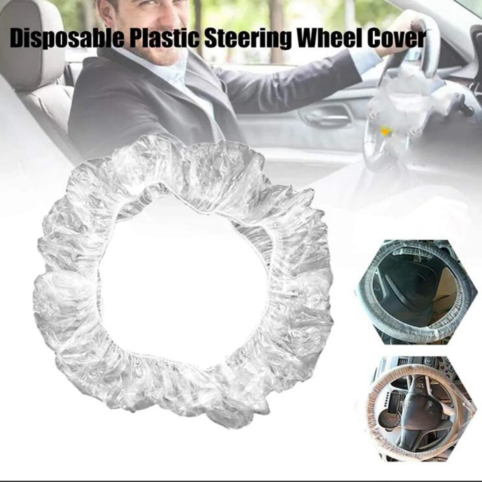 100Pcs Disposable Steering Wheel Cover Universal For Car 36-38cm Steering Wheel Clear Plastic Dustproof Car Steering Wheel Cover
