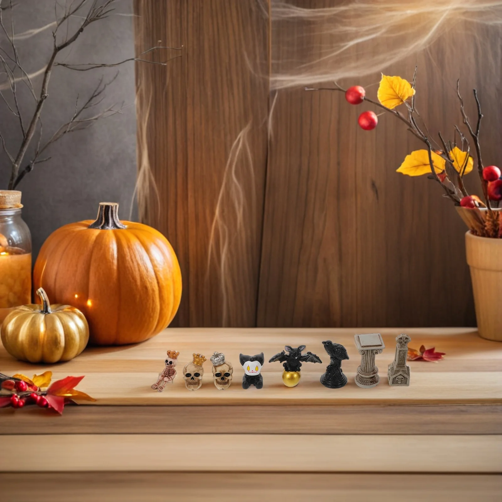 

13pcs Halloween Miniatures Resin Skull Bat Figurines Decor Tiny Skulls For Fairy Garden house Indoor Outdoor
