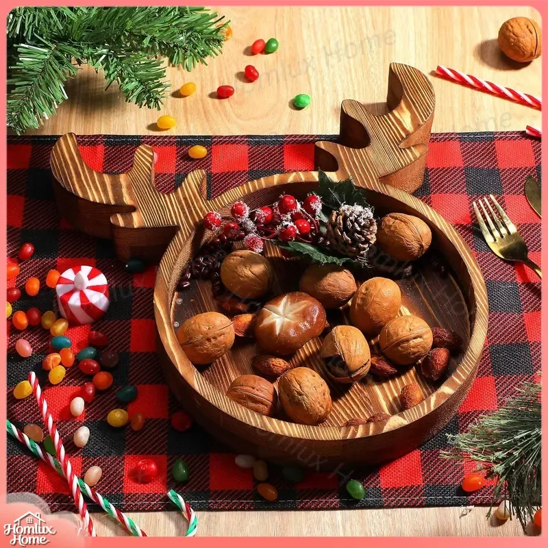Wooden Christmas Tray Elk Fruit Plate Dim Sum Serving Plate for Hotel Restaurant Party Pastry Dessert Refreshments Antler