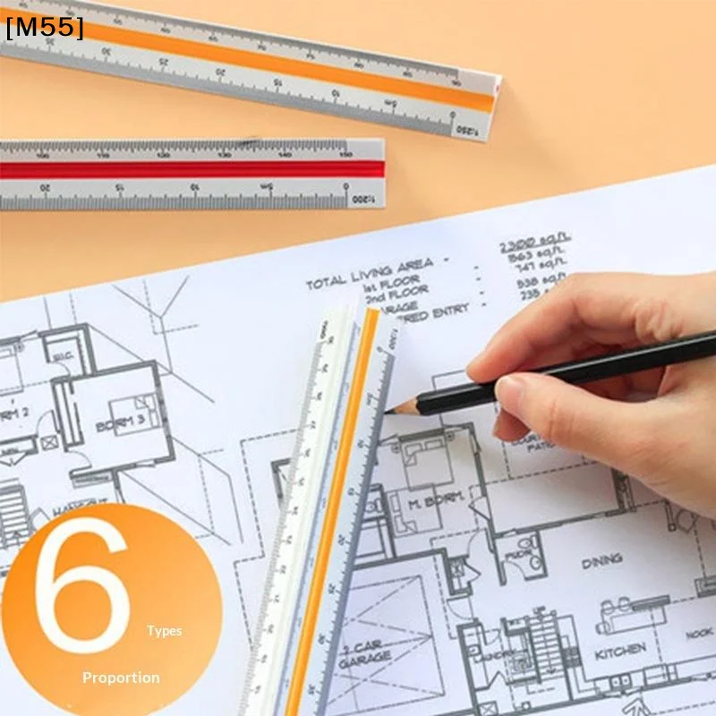 30cm Triangular Scale Ruler 1:20-1:500 Metal Plastic Straight Ruler Metric Architect Engineer Drafting Measure Tool[M55][M55]