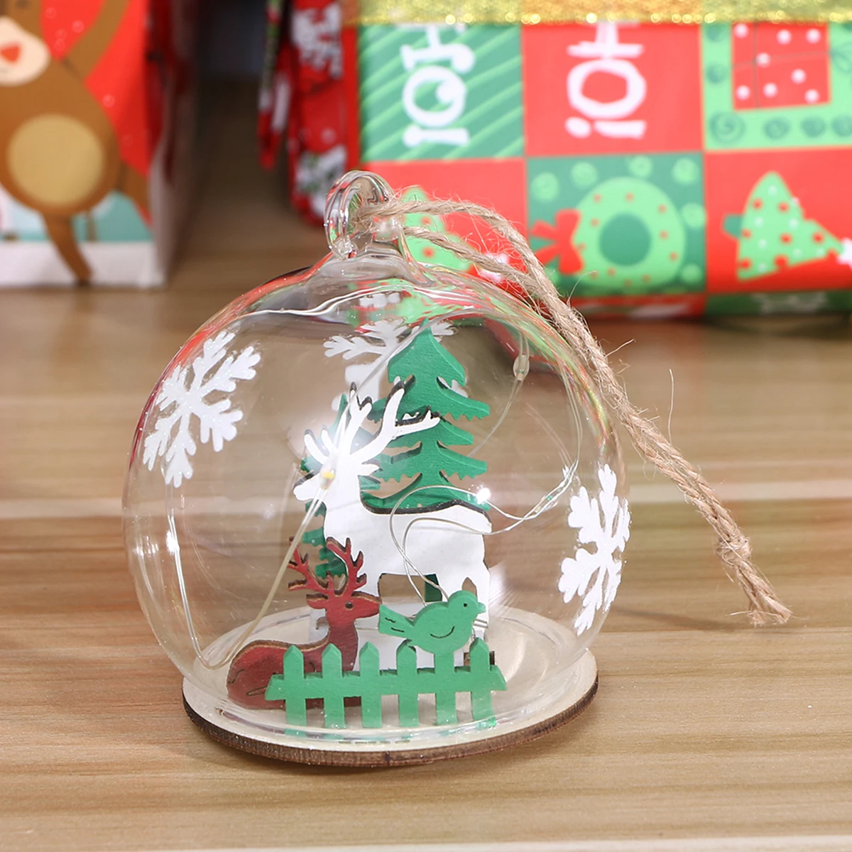 

Glass Ball Christmas Ornament Lamp Round Crystal Copper Wire Light Micro Landscape LED Light for Festival Home (Deer in Forest)