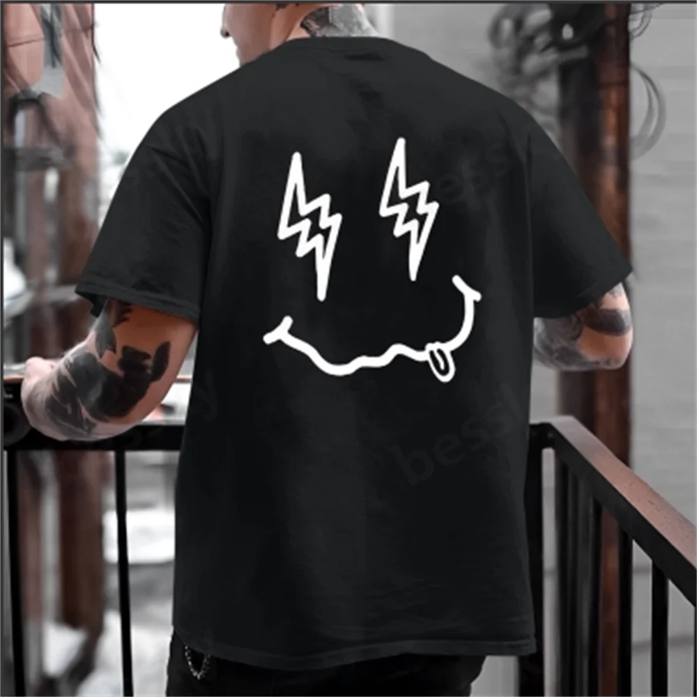 

Men's Oversize Style Sports and Leisure Back Partial Printed Short sleeved T-shirt