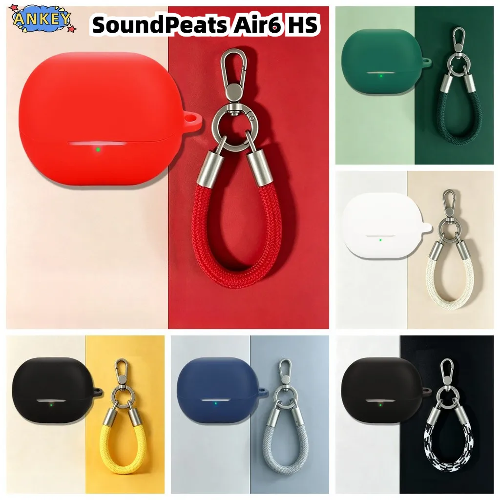 Compatible with SoundPeats Air6 HS Wireless Bluetooth earphone silicone case Scratch Shock Resistant Shell With nylon short rope