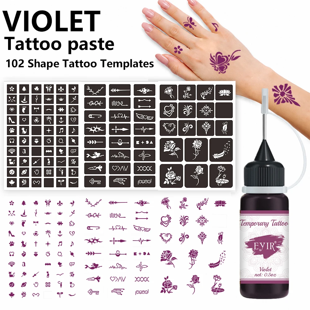 EYIR Henna Tattoo Paste Set 9 Farben Temporäre Tattoo Farbe mit 3 Schablonenblättern Körperkunst Malen DIY Festival Party – Detail 18