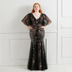 Robe de soirée sirène en tulle à paillettes pour femmes, robe longue noire, robes de soirée formelles, grande taille, tout ce qui est en stock, luxe, 2023