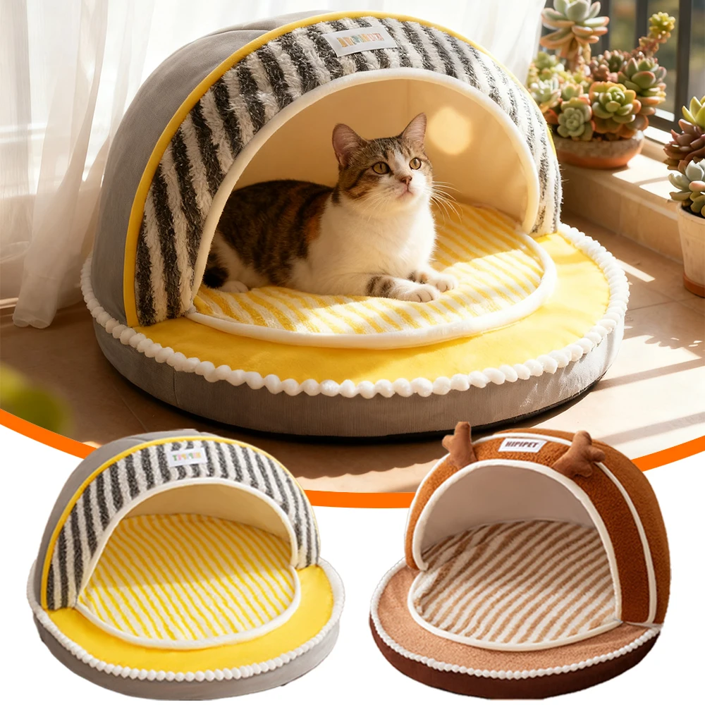 

Winter Warm Kennel Dog Bed Semi Enclosed Breathable Dog House Cute Deer Antler Design Cat Sleep Bag Foldable Washable Pet House