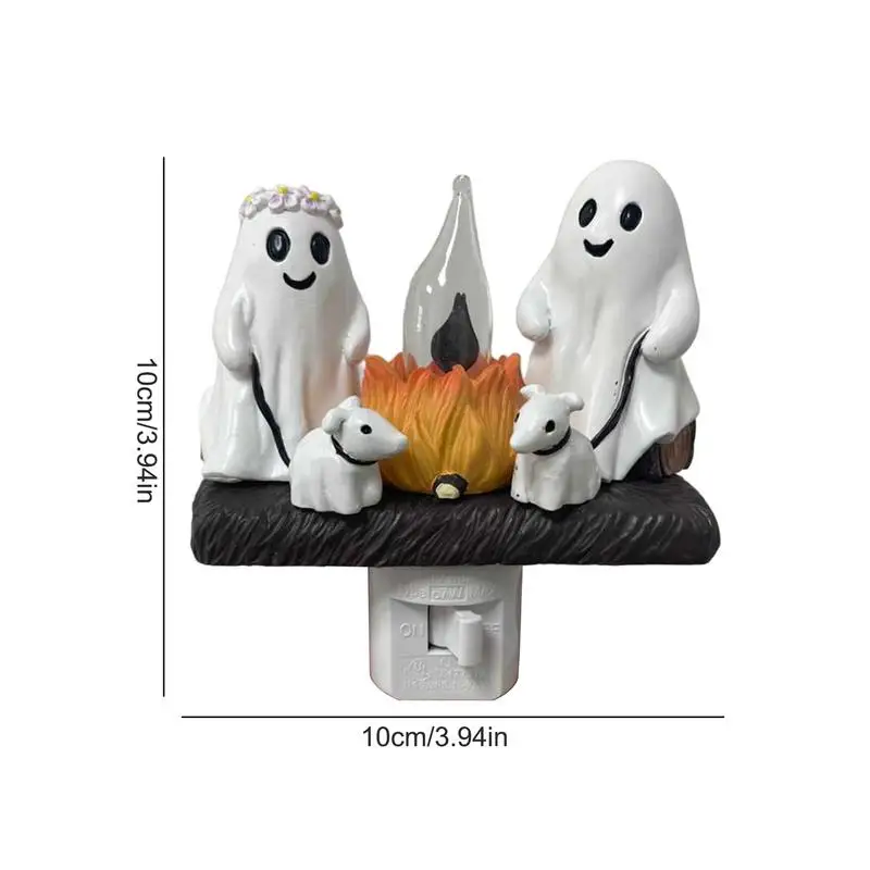 Ghost Campfire Nightlight Halloween Resin Ghost Walking Dog Nightlamp Decorative Nightlight Flameless Candles for Home Patio