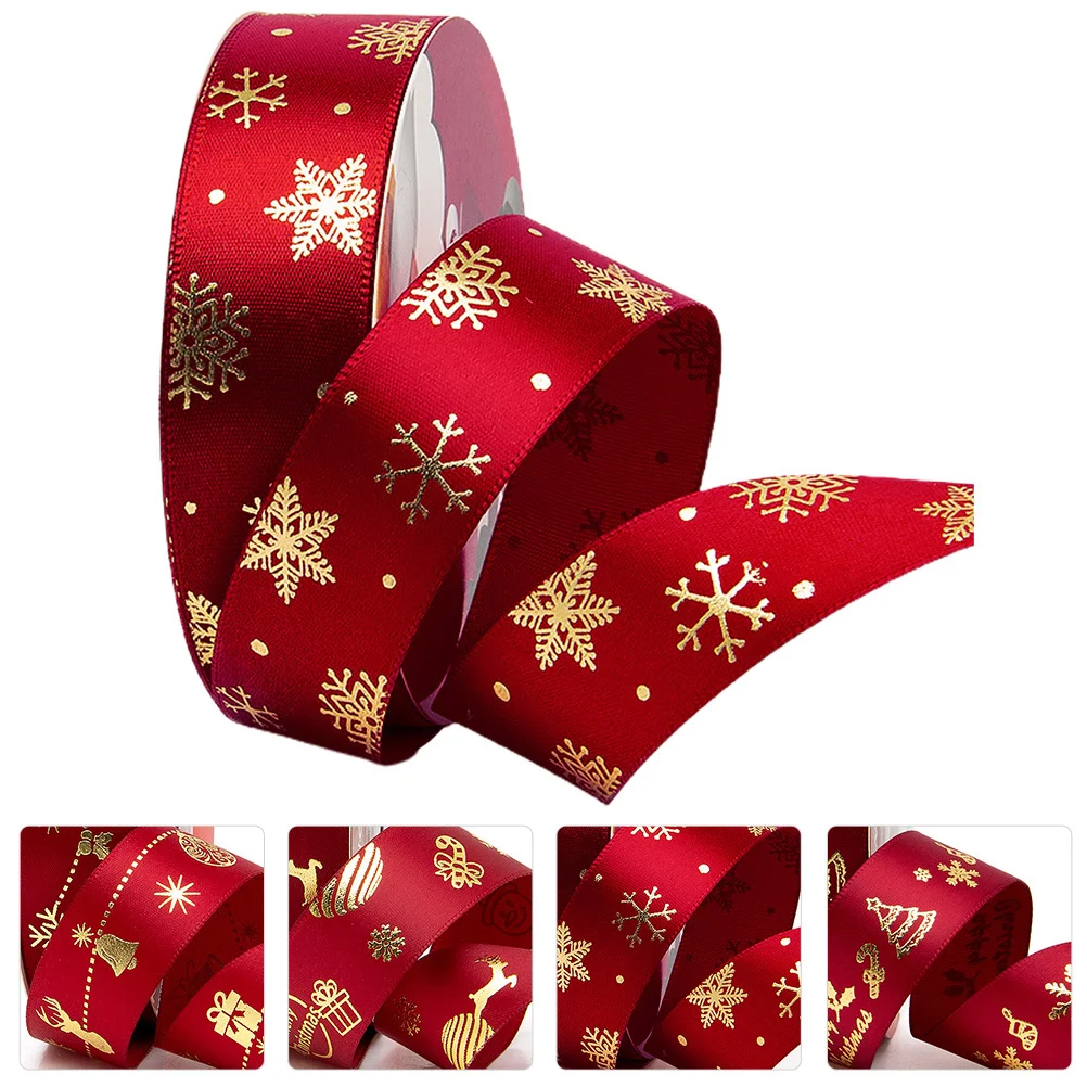 

1pcs 1 Roll Premium Polyester Christmas Ribbon Hot Stamping Decorative Wrap For Gift Packaging Diy Crafts Party Supply Xmas